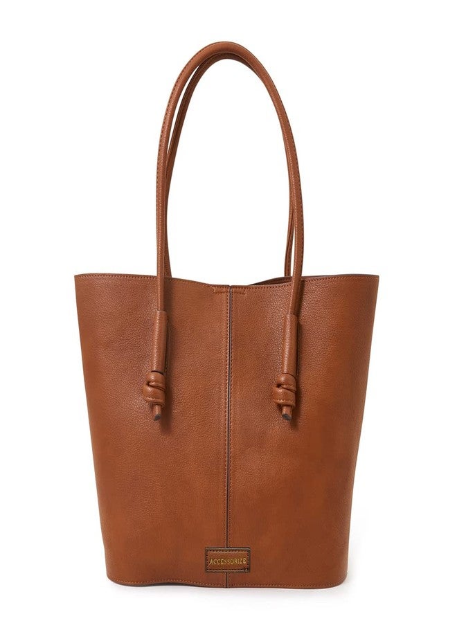 أكسيسورايز حقيبة كتف من أكسسورايز لندن بلون بني فاتح مزينة بعقدة | حقائب يد نسائية للاستخدام المكتبي | حقيبة عمل نسائية | حقيبة كتف نسائية - Image 1